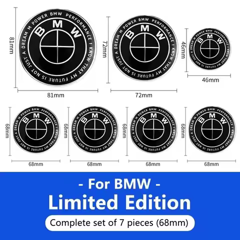 BMW X1 X3 X5 X6 E46 E90 Car Front Rear Logo Wheel Hub Center Cover Steering Wheel Stickers 1/4/7pcs 