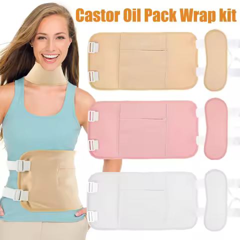 Castor Oil Pack Wrap Reusable Organic Castor Oil Pack Kit with Adjustable Elastic Strap Comfort Neck