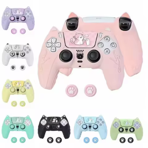 Lovely Cat Silicone Soft Protector Sticker Skin For Sony Playstation Dualsense 5 PS5 Controller Case