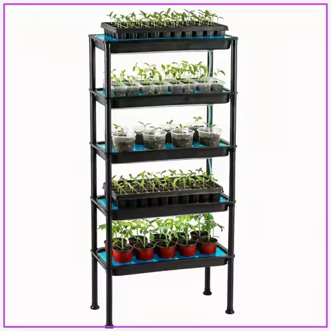 5-Tier Hydroponics Growing System, Plant Stand with Ebb and Flow Seedbeds, Siphoning Circulation Wat
