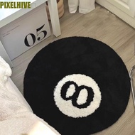 PIXELHIVE​ 8 Ball Rug, Soft Round 8 Ball Carpet, Creative Anti-slip Black Plush 8 Ball Mat Hoom Deco