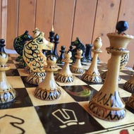 Queens Gambit 俄羅斯國際象棋套裝手繪 - 木製蘇聯國際象棋套裝復古