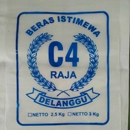 HEMAT plastik beras c4 raja delanggu 2,5kg dan 3kg biru merah hijau