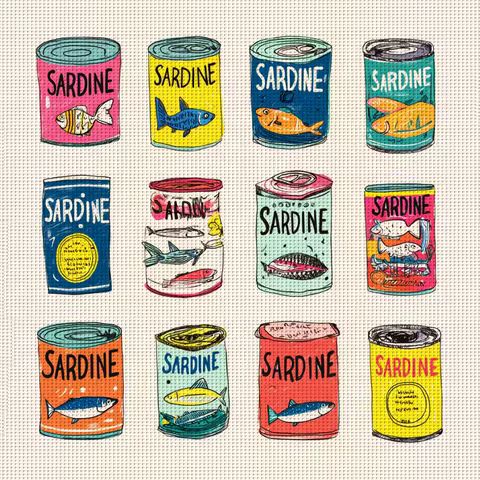 1 Set 40x40cm [15.7x15.7 Inch // 50x50cm 19.7x19.7 Inch] Sardine Can Cross Stitch Kit, Including Dra
