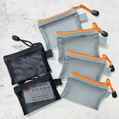 Mini Transparent Mesh ID Card Holder Bank Card Zipper Coin Pocket Travel Portable File Bag Storage O