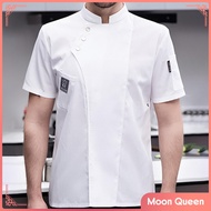 Moon Queen Chef แจ็คเก็ตแขนสั้น Pakaian Memasak เสื้อคลุมพ่อครัวง่ายๆสำหรับร้านอาหาร