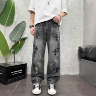 Chrome Hearts Four Seasons Cross Leather Stretch Men Women Jeans