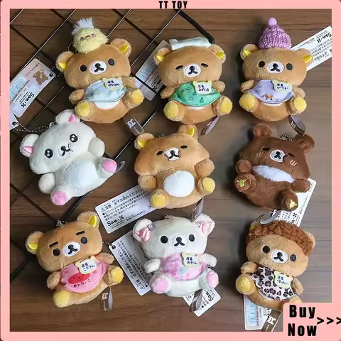 Cartoon Cute Rilakkuma Plush Keychain 20th Anniversary Store Manager Cute Soft Mini Stuffed Bear Bac