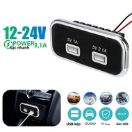 Sạc Xe Hơi 2 Cổng USB Ổ Cắm 24V 12V PD Type-C 2.1A 1A Cho Xe Máy Tự Động Xe Tải ATV Thuyền RV Bus Bộ