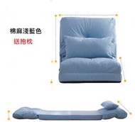 日本熱銷 - 可折疊榻榻米沙發床送抱枕 單人兩用梳化(棉麻淺藍色單人65cm)