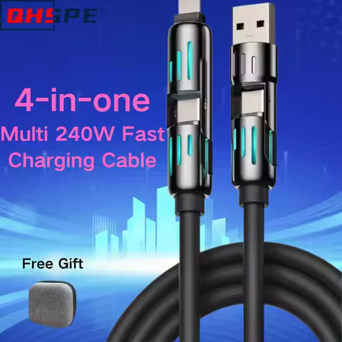 USB、Type C, lightning-Max 240W Fast Charging and Data Sync MFISH 4-in-1 Multi-Function USB Charging 