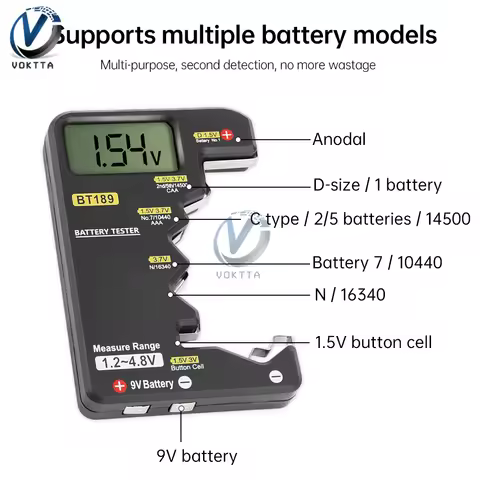LCD Display Battery Tester Mini Power Bank Detector Tool Universal Battery Checker for AA AAA 9V 1.5