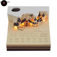 FS Margot3 Castle Desk Calendar With LED Lights 2025 Calendar Memo Pad Creative Desk Calendar DIY No