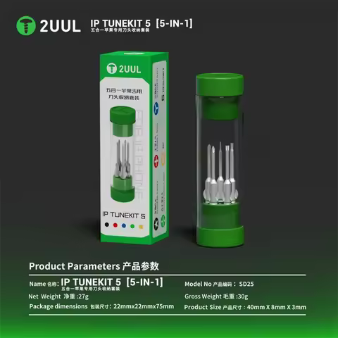 2UUL SD25 IP TUNEKIT 5 5-in-1 Screwdriver Bits Set Magnetic Pentalobe/Tri-Point/Phillips 4mm for IPh