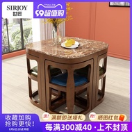 ✉► Small apartment American marble dining table and chairs one four combination home rock plate space-saving hidden