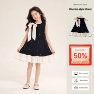 Girls Summer Sleeveless Dress Fashion Rhinestone Princess Bowknot Vest Dress 5-15Y 90-160cm Height