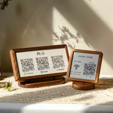 Premium Walnut Wood Code Stand Alipay WeChat Payment Holder Luxury Cafe Countertop Display Handcraft