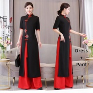 【In stock】[S-7XL] Cheongsam Dress 2Pcs Set Plus Size Outfit Woman Chinese Baju Kurung Female Plus Si