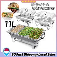 SG In Stock 1/2/3 Plates 11L Buffet Set With Warmer Stainless Steel Square Buffet Stove Container Fo