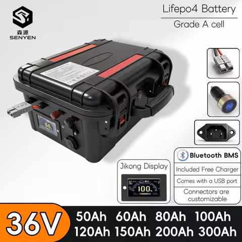 36V 50Ah 60Ah 80Ah 100Ah 120Ah 150Ah 200Ah 300Ah LiFePO4 Lithium Battery pack With 100A 200A bluetoo