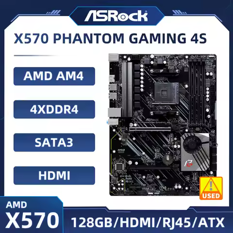 X570 Motherboard ASROCK X570 PHANTOM GAMING 4S AM4 4×DDR4 128GB PCI-E 4.0 ATX For Ryzen 5600 4600G P