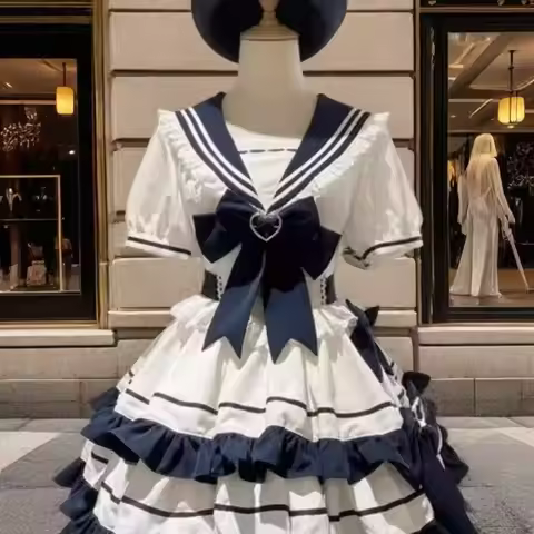Navy Blue Water Blue Youthful Vitality JK Cake Fluffy Dress Lolita