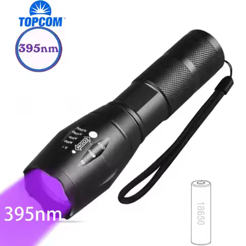 TopCom 395nm UV LED Flashlight Zoomable 3W UV Light Waterproof UV Torch For Amber Urine Detector Use