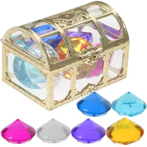 1Set Treasure Pirate Box Summer Swimming Gems Random Colorful Acrylic Gems Kids Treasure Chest Creat