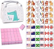 WELLATENT Seaside Escape Game Blocks Mahjong Sets with 49 Tiles 38mm Pet and Flag Pattern with Bag.
