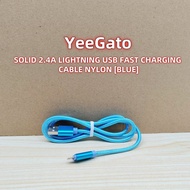 [1M] BLUE SOLID {2.4A} LIGHTNING USB FAST CHARGING CABLE NYLON DATA SYNC CHARGER DURABLE TANGLE FREE