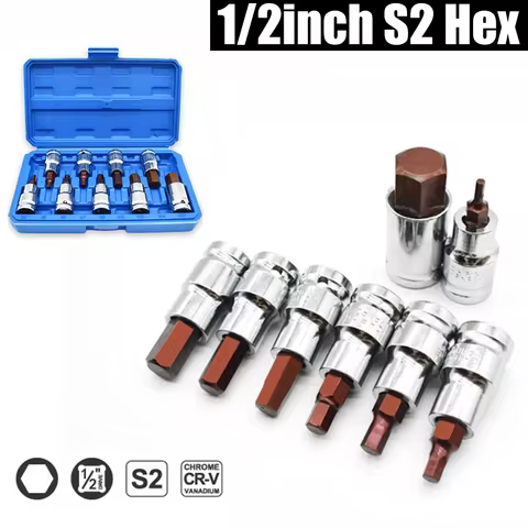 1/2" Hex Bit Socket S2 Hex Bits Adapter Allen Key for Torque Spanner Ratchet Socket Wrench H3 H4 H5 