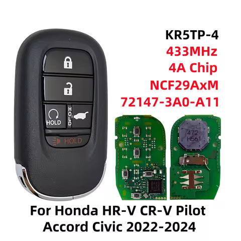 KR5TP-4 5 Button 433MHz 4A Chip NCF29AxM Remote Fob For Honda HR-V CR-V Pilot Accord Civic 2022-2024