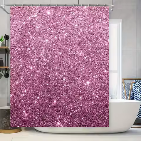 Sparkly Shower Curtain Pink Glitter Bath Rug Cover for Bathroom Decor Polyester Fabric Waterproof Ro