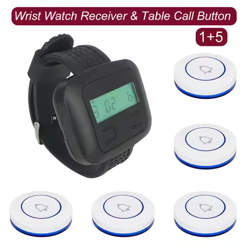 CATEL Wireless Restaurant Calling System 5 Table Call Button Transmitters 1 Watch Pager, Restaurant 