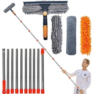 20 ft+ Reach Squeegee Window Cleaner Duster 2 in 1 Rotatable Window Cleaning Tool Kit with 3-14 ft E