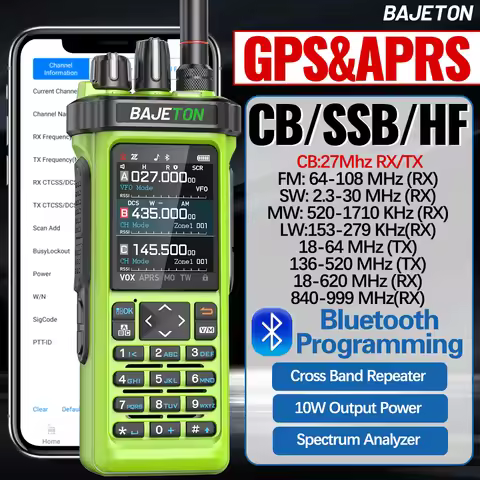 BAJETON BJ-9000 Walkie Talkie AM/FM/CB/LSB/USB/CW Receiver with GPS APRS 10W Bluetooth Phone Program