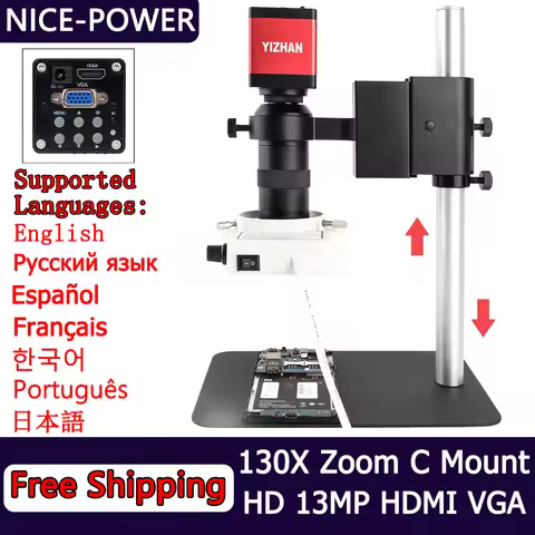 1080P 13MP 130X FULL HD Industrial Microscope C-Mount Digital Camera Via HDMI Measurement For PCB So