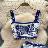 ชุดฤดูร้อนของผู้หญิง 2 ชิ้นชุดฤดูร้อนสีน้ำเงินและสีขาว JS-032-TH