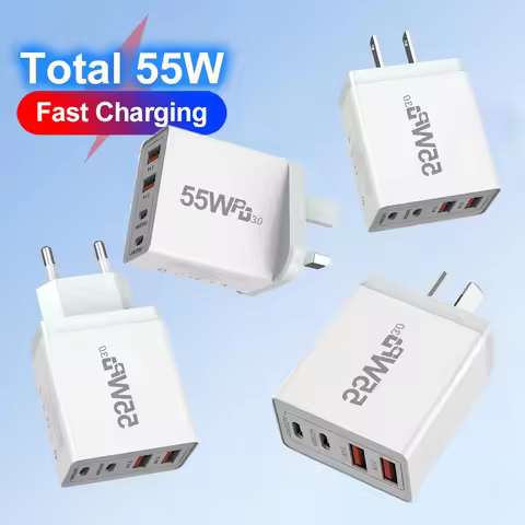 PD 65W/55W Fast USB Charge Charger EU/US/AU/UK Plug Wall Charger Adapter For iPhone 16 15 Xiaomi Hua