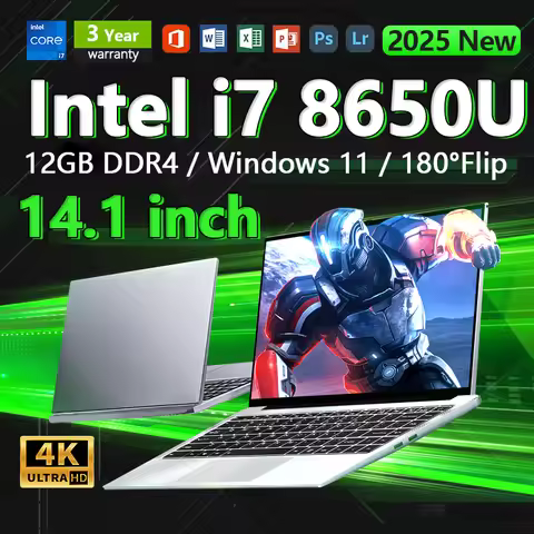 Laptop intel i7 8650U Windows 11 Pro 14.1 inch Notebook Computer Gamer 12GB RAM 1TB 2TB SSD PC Gamin
