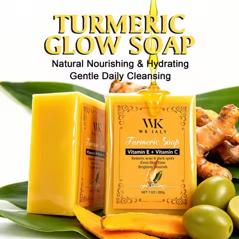 WK JALY Natural Turmeric Soap, Vitamin E + Vitamin C Body Wash, Remove Acne, Dark Spots, Even Skin T