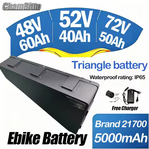 48V 50AH Electric Bike Triangle Battery 52V 21700 Cell Cham-Ride 72V 60V 60AH 80A BMS Huge Capacity 