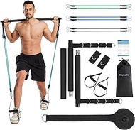 Pilates Bar Kit for Men and Women with Resistance Bands, Portable Home Gym Pilates Resistance Bar Kit, 3 Section Pilates Bar Workout Equipment with Stackable Bands