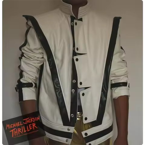 Michael Jackson Thriller White Leather Classic MV Show Imitation English Military Retro Jacket