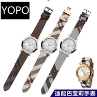 ((New Arrival) Checked Grain Genuine Leather Men Women Watch Strap Suitable for BURBERRY BURBERRY BU