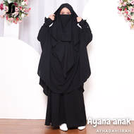 Gamis anak perempuan set cadar Ayana Hoodie crinkle air flow hitam baju dan hijab instan syari free 