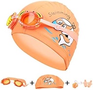 MIYU Children Swimming Glasses Cartoon Kids Swim Caps Ear Plug Professional Fish Crab Eyewear Arena Waterproof Swimming Goggles (Color : Orange Set)