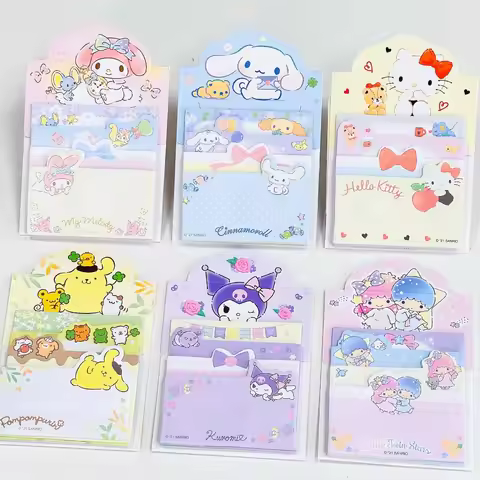 iigen Sanrio Kuromi Melody Hello Kitty Cinnamoroll Memo Pad Sticky Notes Cute Stationery Label Plann