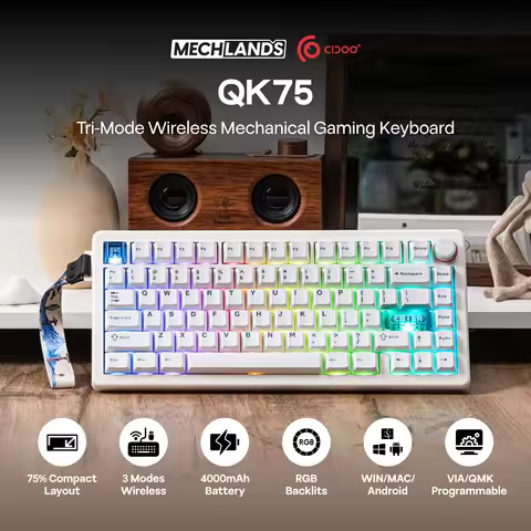 CIDOO QK75 75% VIA Programmable Gasket Wired/Bluetooth/2.4GHz Wireless Mechanical Keyboard with 4000