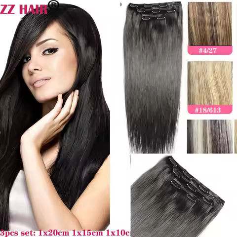 Clips In 100% Human Remy Hair Extensions 16"-28" 3 Pcs Set 100g-200g Three Pieces 1x20cm 1x15 cm 1x1